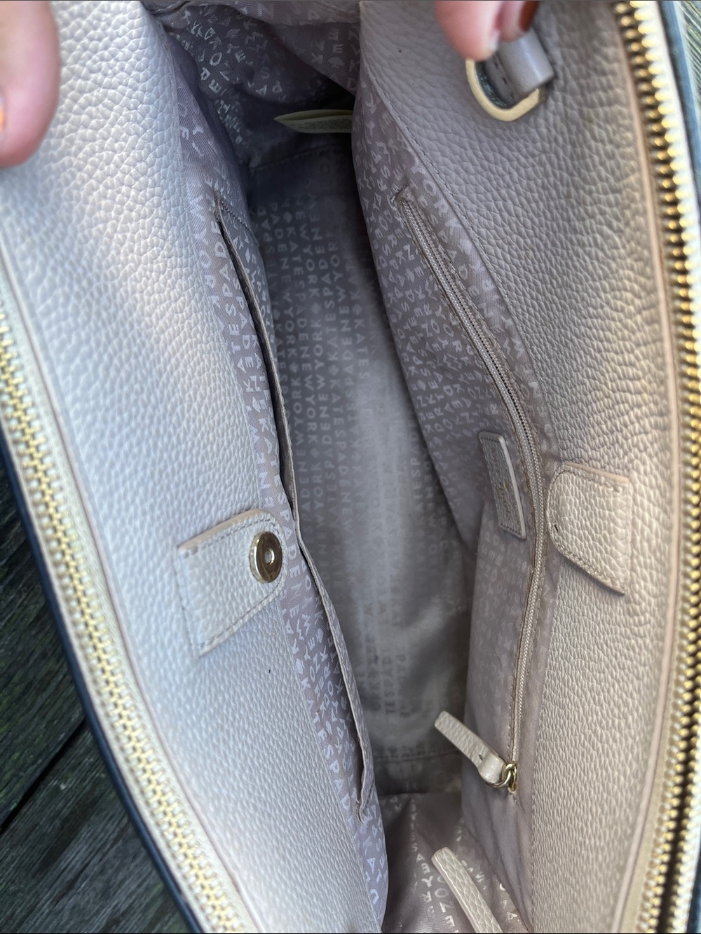 kate spade Pebbled Leather Satchel in Light Taupe with Black Trim - Picture 3 of 9
